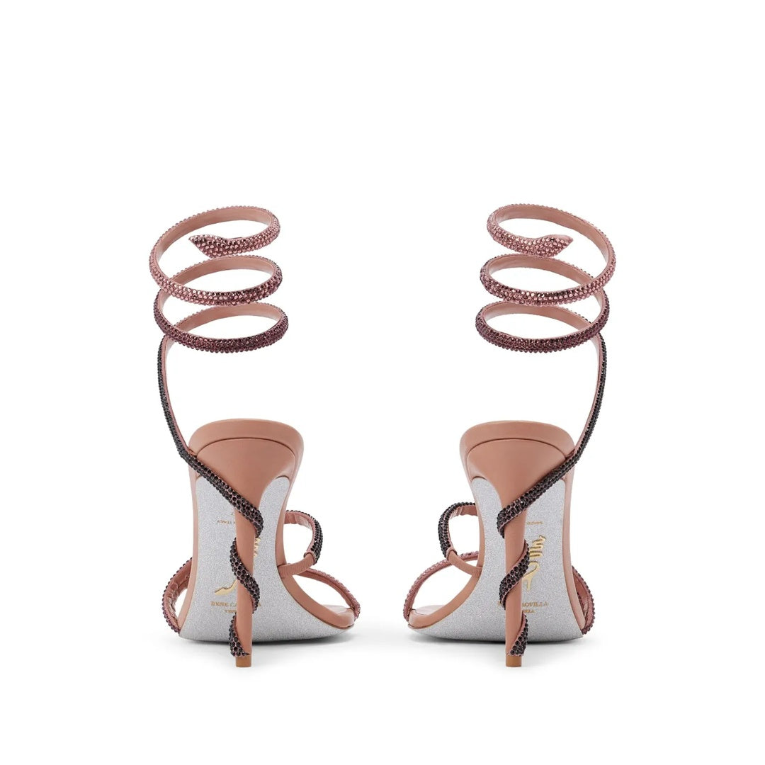 RENÉ CAOVILLA CLEO POWDER STRASS SPIRAL SANDAL PINK