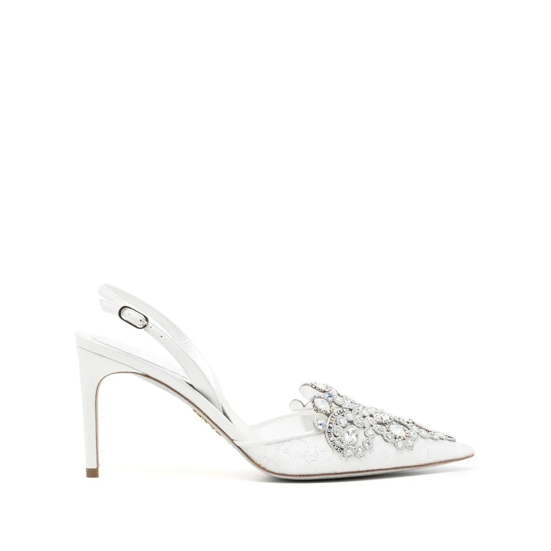 RENÉ CAOVILLA VENEZIANA GOLDEN LACE CRYSTAL SLINGBACK PUMP WHITE