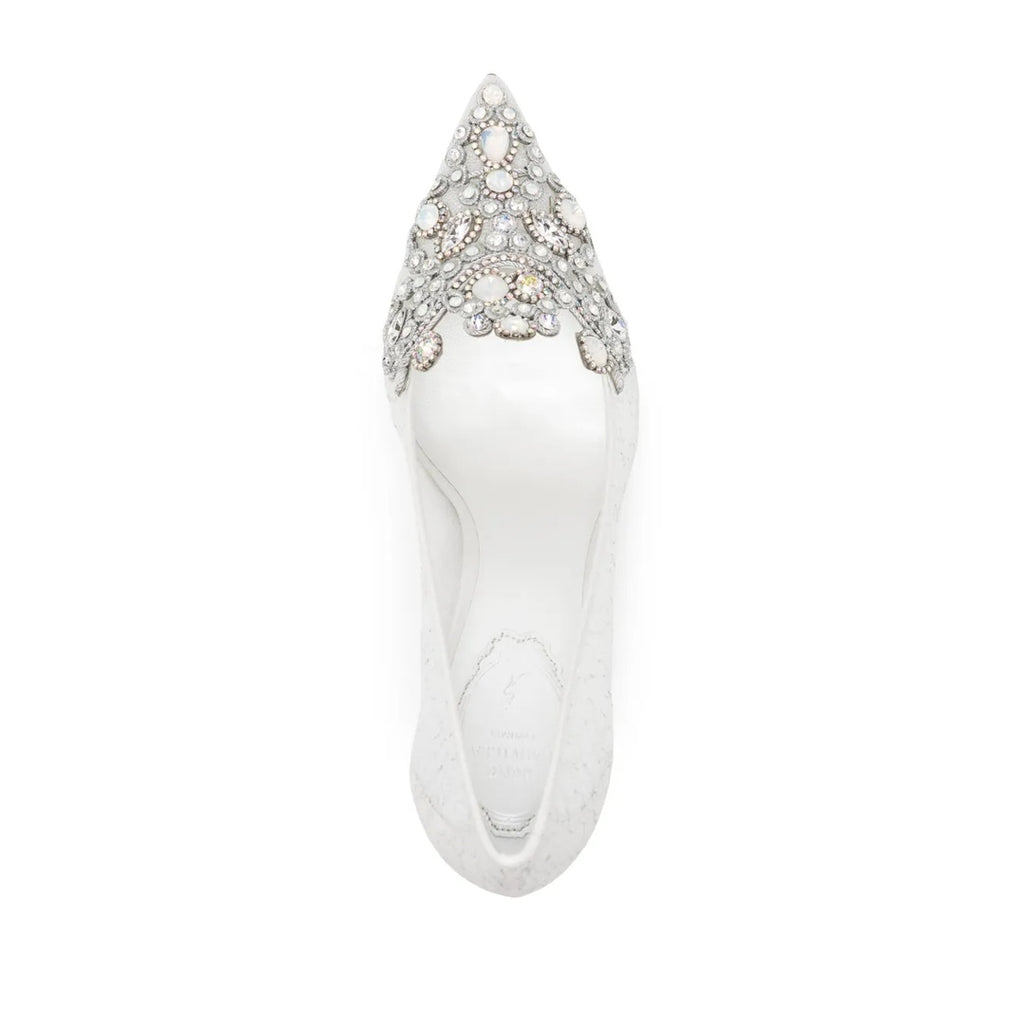 RENÉ CAOVILLA VENEZIANA 50MM CRYSTAL SLINGBACK PUMP WHITE