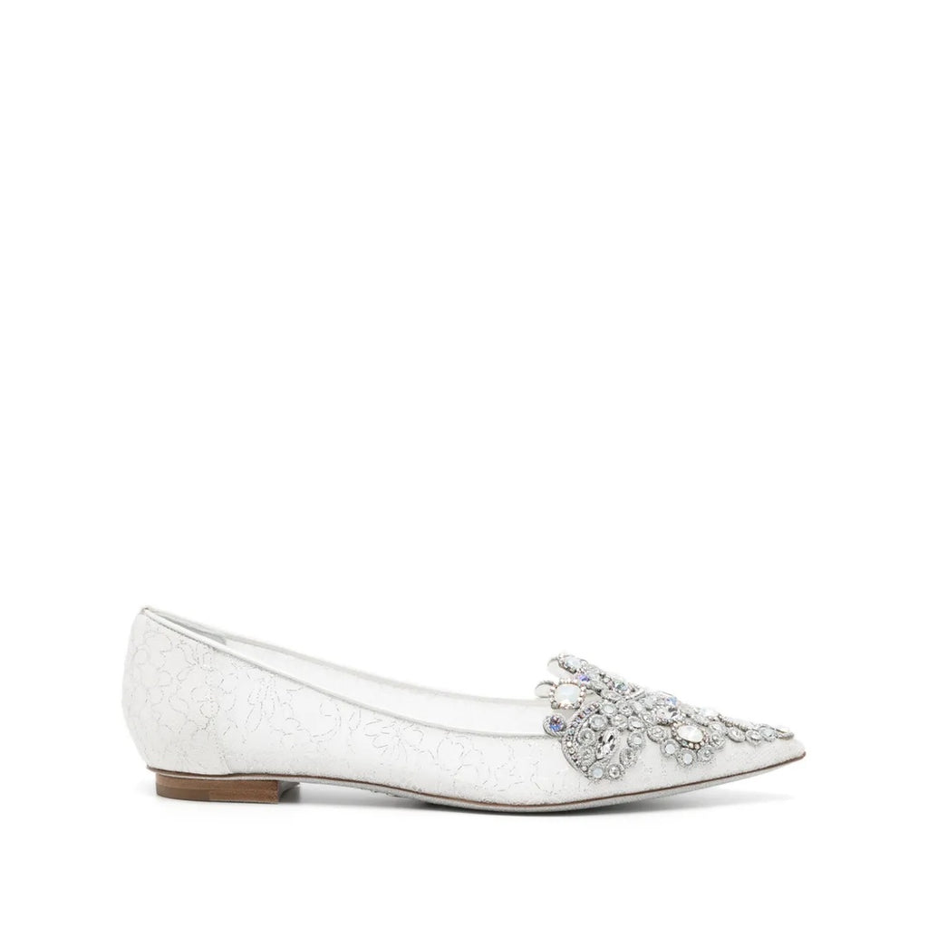 RENÉ CAOVILLA VENEZIANA CRYSTAL BALLERINA SHOE WHITE