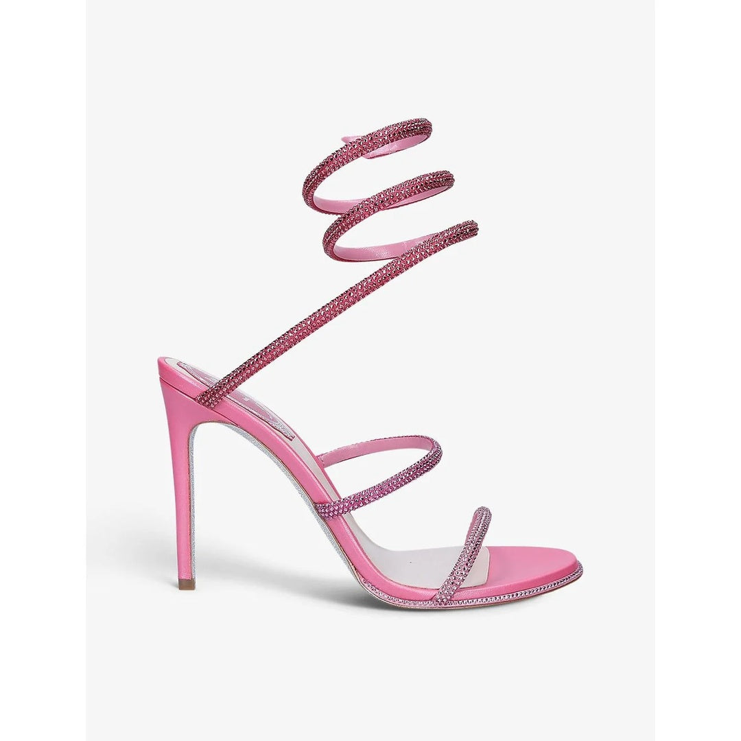 RENÉ CAOVILLA ELLABRITA EMBELLISHED-STRAP HEELED SANDAL PINK