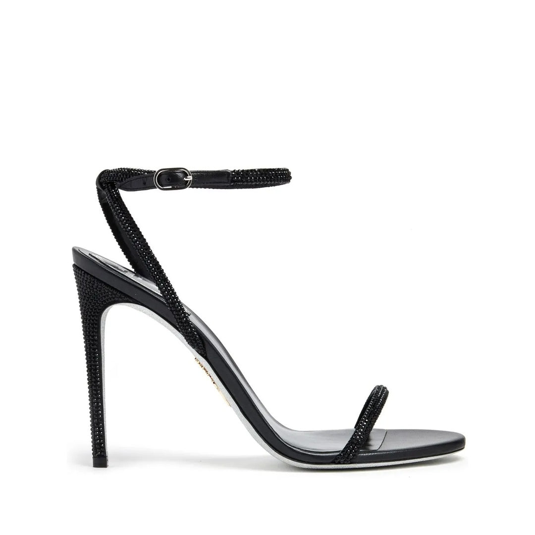 RENÉ CAOVILLA JOLENE EMBELLISHED-FLOWERS HEELED SANDAL BLACK