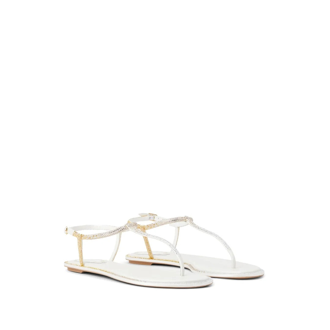 RENÉ CAOVILLA DIANA CRYSTAL FLAT SANDAL WHITE