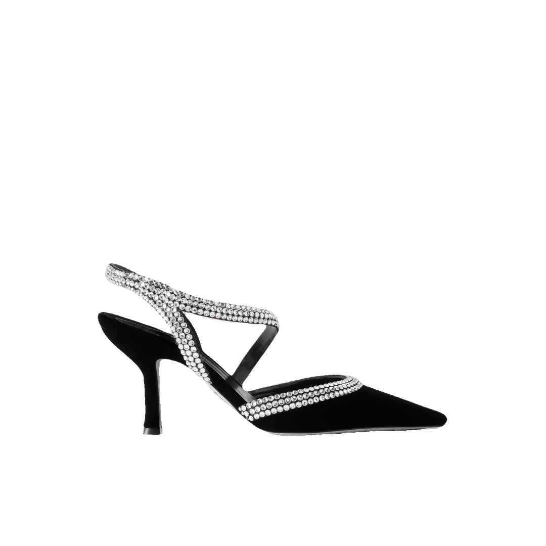 RENÉ CAOVILLA JINNY CRYSTAL-EMBELLISHED SLINGBACK PUMP SILVER