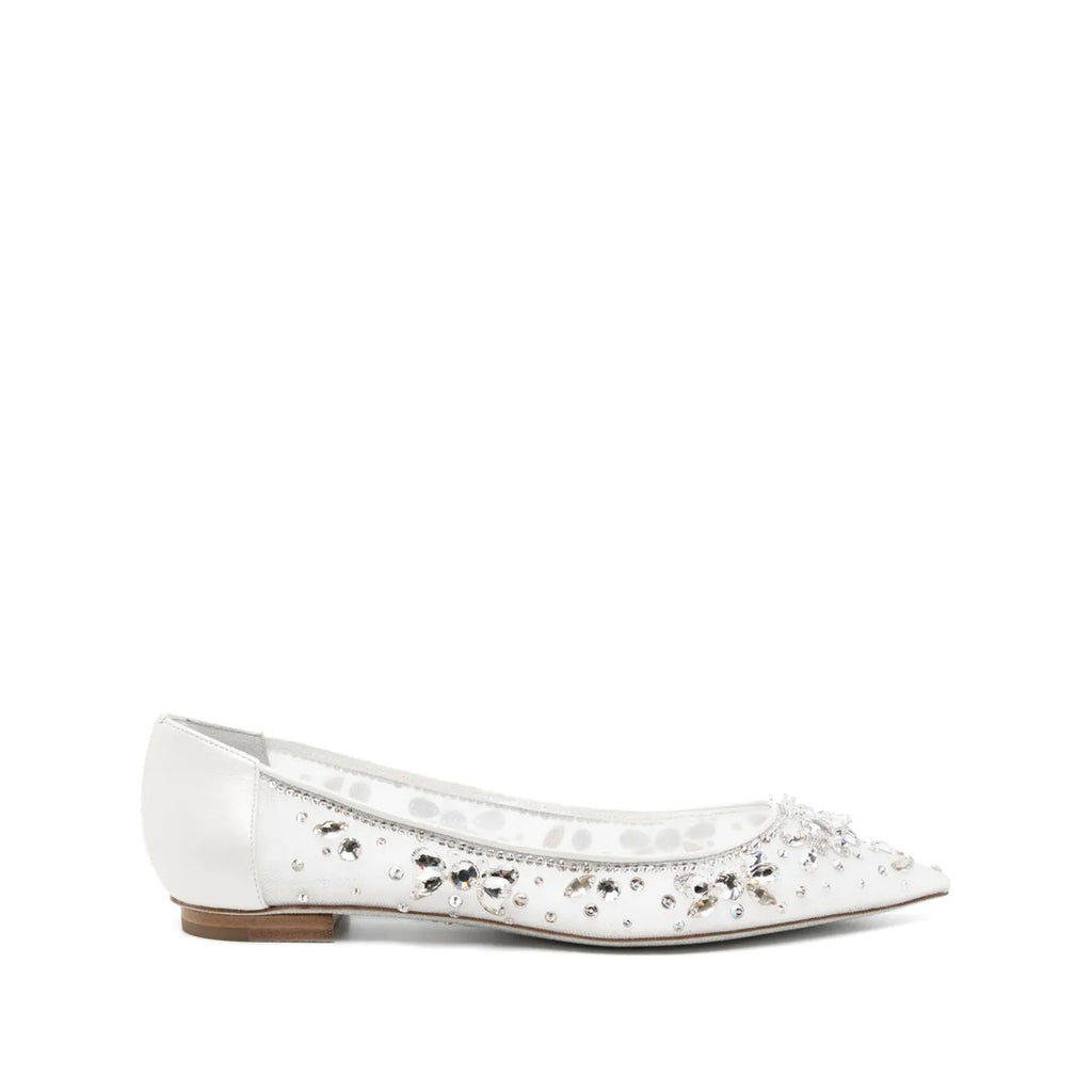 RENÉ CAOVILLA CRYSTAL-EMBELLISHED LACE BALLERINA SHOE WHITE