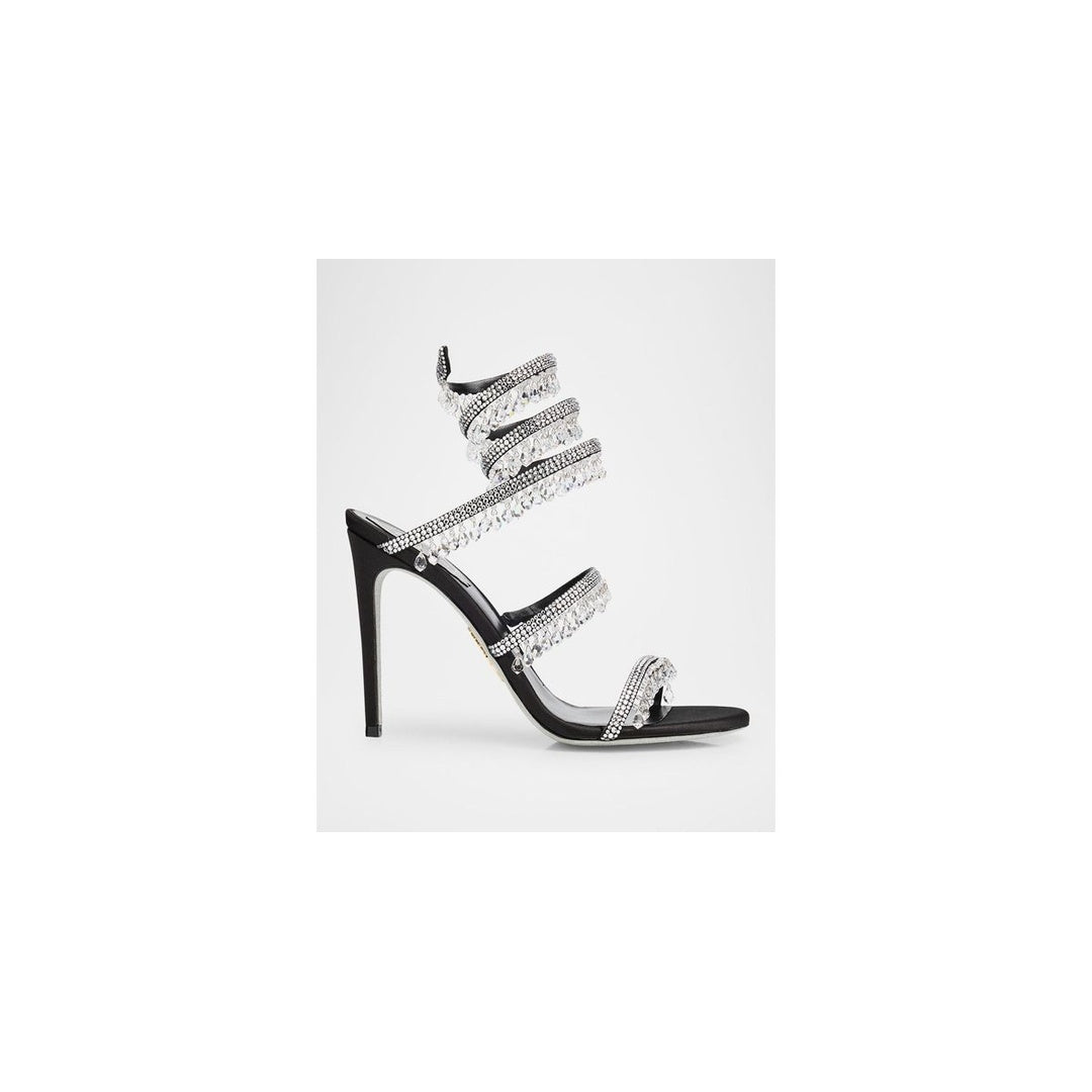 RENÉ CAOVILLA LEATHER SNAKE SANDAL SILVER STRASS BLACK
