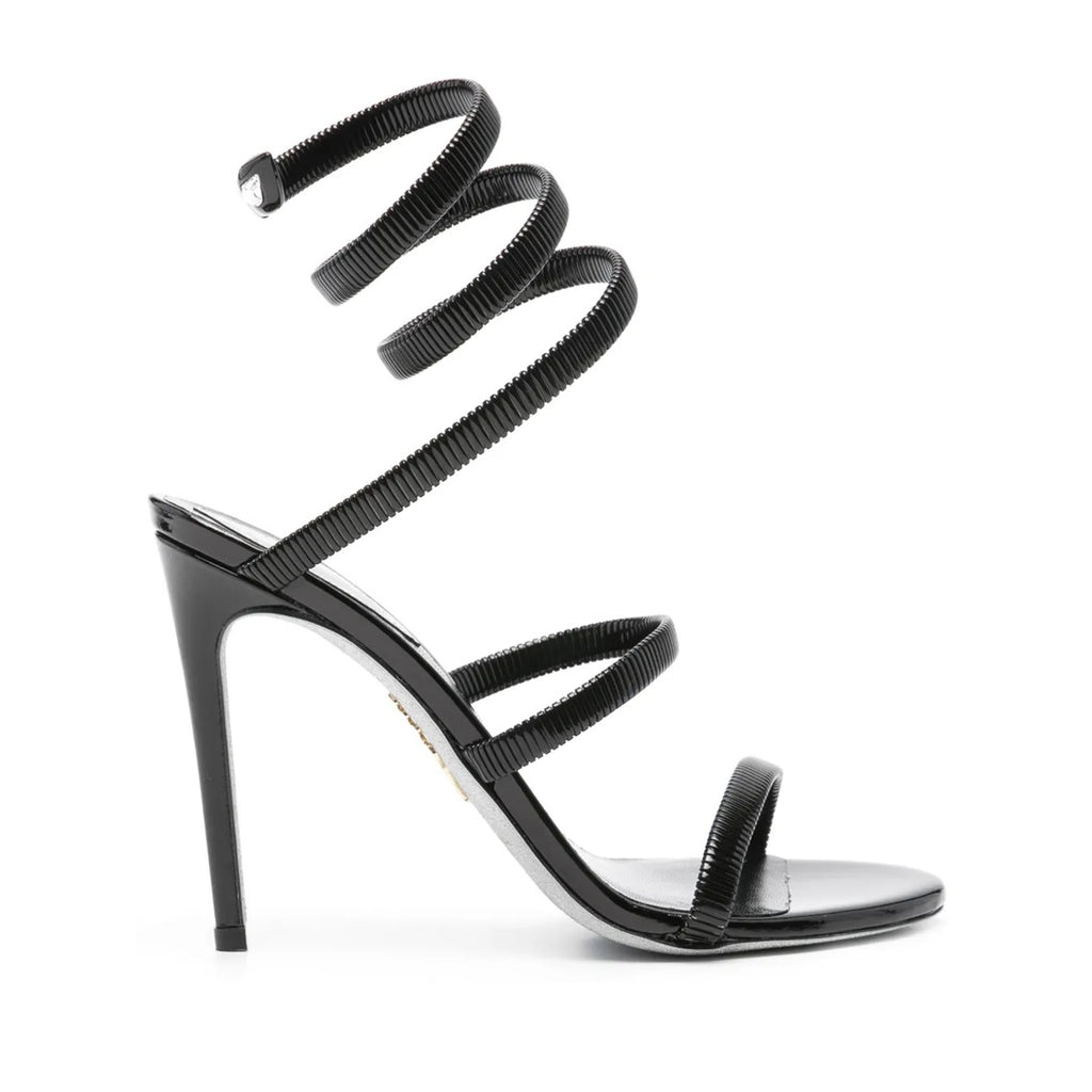 RENÉ CAOVILLA SNAKE SANDAL SPIRAL STRAPS OPEN TOE BLACK