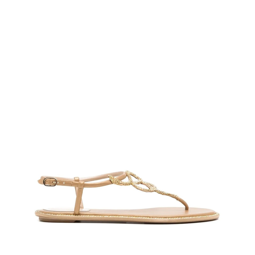 RENÉ CAOVILLA SATIN SNAKE DETAIL FLAT SANDAL NATURAL