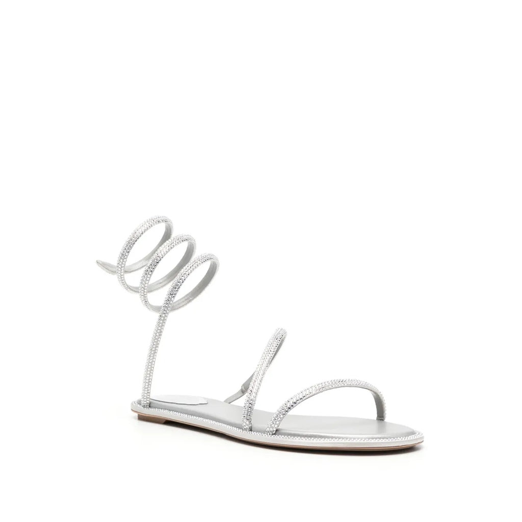 RENÉ CAOVILLA CELEBRITY CRYSTAL-EMBELLISHED PVC SANDAL SILVER