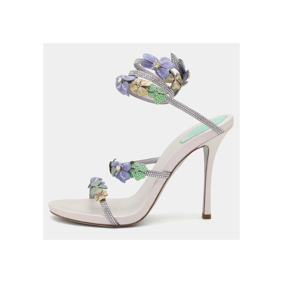 RENÉ CAOVILLA SATIN SANDAL ANKLE STRAP RHINESTONE MULTICOLOR