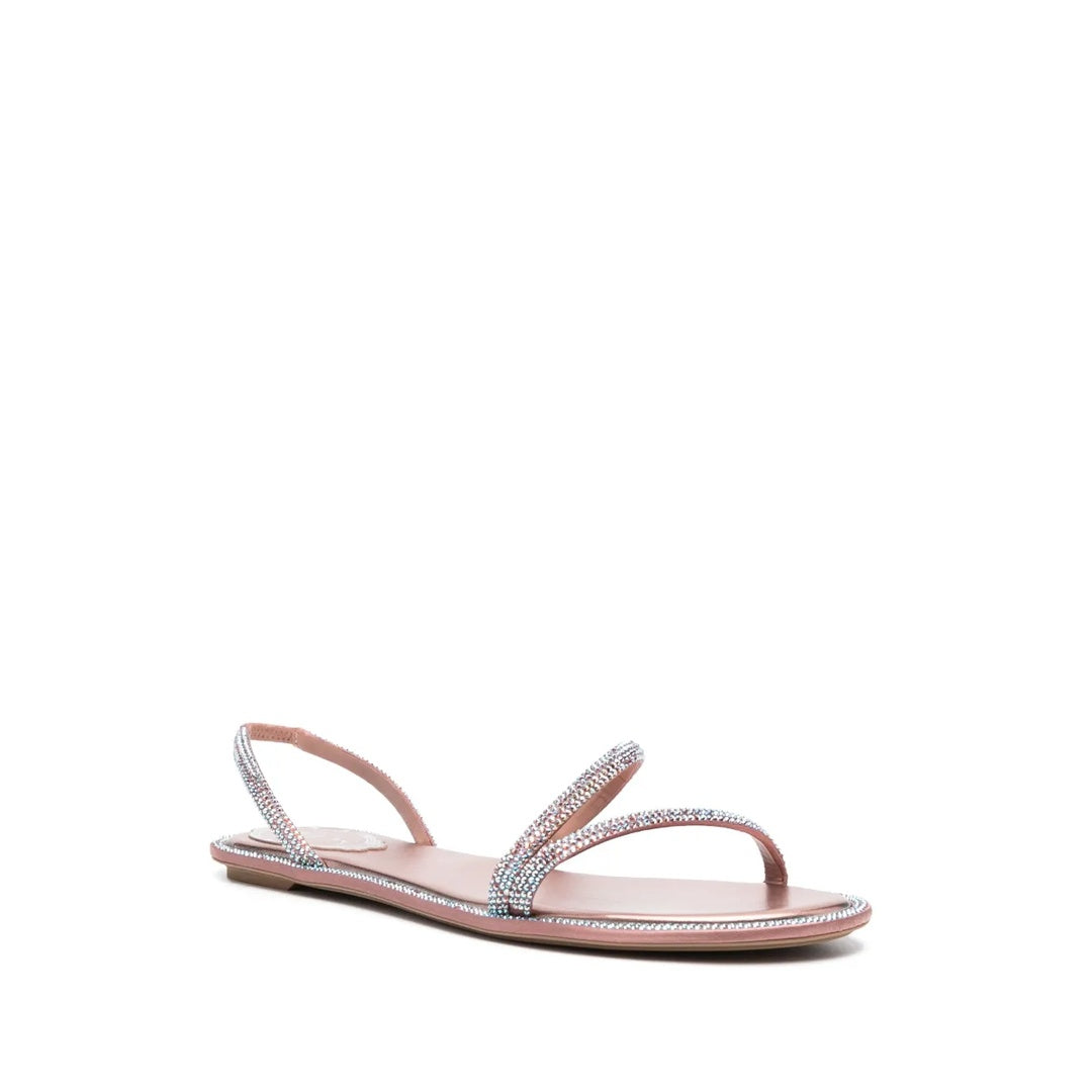 RENÉ CAOVILLA ROUND-TOE FLAT SANDAL BROWN