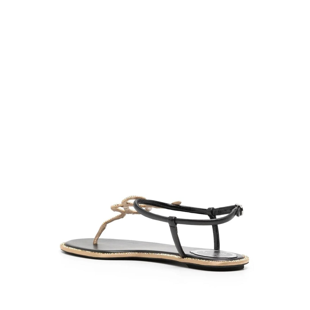 RENÉ CAOVILLA LEATHER SNAKE SANDAL COLORBLOCK BLACK